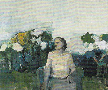 Seated Figure in Garden 1958 - Elmer Bischoff reproduction oil painting
