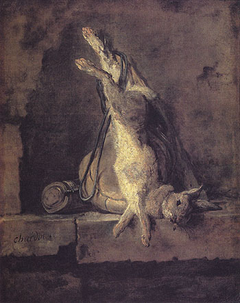 Wild Rabbit with Game bag and Powder Flask c1728 - Jean Simeon Chardin reproduction oil painting