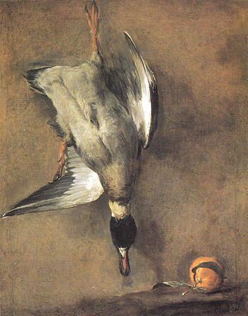 A Green neck Duck with a Silver Orange 1728 - Jean Simeon Chardin reproduction oil painting