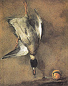 A Green neck Duck with a Silver Orange 1728 - Jean Simeon Chardin reproduction oil painting