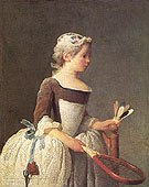 Girl with Shuttlecock 1737 - Jean Simeon Chardin reproduction oil painting