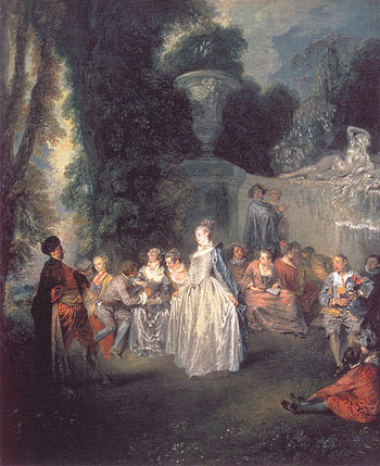 Fetes Venitiennes c1718 - Jean Antoine Watteau reproduction oil painting
