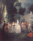 Fetes Venitiennes c1718 - Jean Antoine Watteau reproduction oil painting