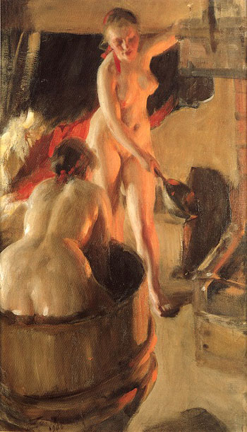 Badande Kullor I Bastun Women Bathing in the Sauna 1906 - Anders Zorn reproduction oil painting