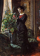 Portrait of Fru Lisen Samson nee Hirsch Arranging Flowers at a Window - Anders Zorn reproduction oil painting