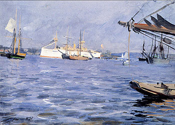 The Battleship Baltimore in Stockholm Harbor - Anders Zorn reproduction oil painting