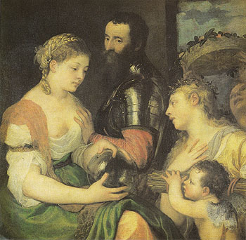 An Allegory Perhaps of Marriage with Vestsa and Hymen as Protectors and Advisers of the Union of Venus and Mars - Titian reproduction oil painting