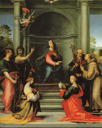 The Annunciation with St Margaret Mary Magdalen Paul John the Baptist Jerome and Francis - Baccio Della Porta reproduction oil painting