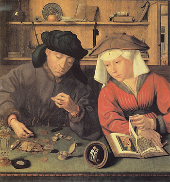 The Moneylender and His Wife - Quentin Metsys reproduction oil painting