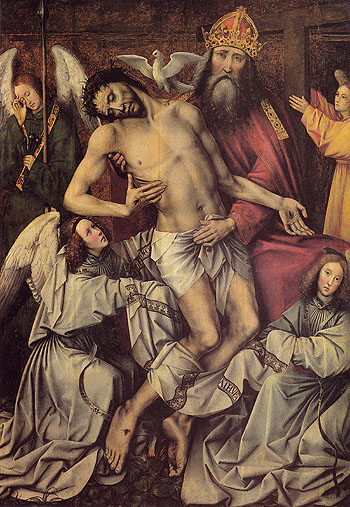 The Trinity with the Dead Christ Supported by Angels Central Panel of the Throne of Grace - Colijn de Coter reproduction oil painting