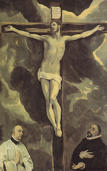 Christ on the Cross Adored by Two Donors - El Greco reproduction oil painting