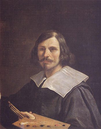 Portrait of the Artist Holding a Palette - Giovanni Francesco Barbieri reproduction oil painting