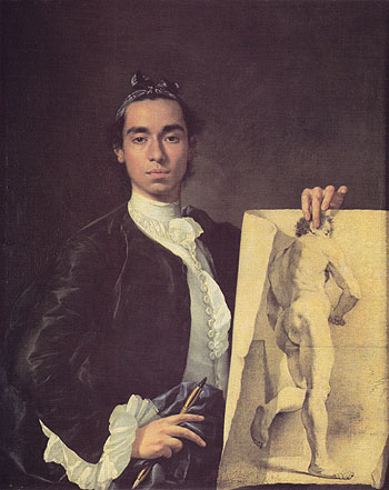 Portrait of the Artist Holding a Life Study - Luis Melendez reproduction oil painting