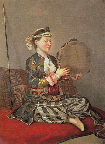 Turkish Woman with a Tambourine - Jean Etienne Liotard reproduction oil painting