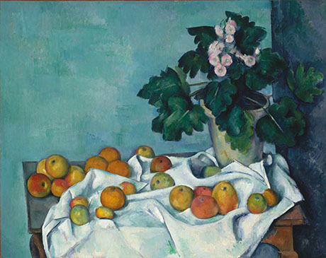 Still Life with Apples and a Pot of Primroses c1890 - Paul Cezanne reproduction oil painting