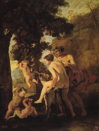 Satyr and Bacchante 1630 - Nicolas Poussin reproduction oil painting