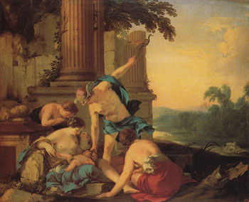 Mercury Giving Bacchus to Nymphs to Raise 1638 - Laurent de la Hyre reproduction oil painting