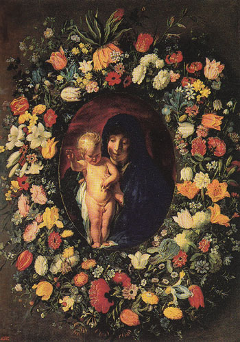 Madonna and Child Wreathed with Flowers c1618 - Jacob Jardaens reproduction oil painting