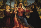 Madonna and Child with Painting Commissioners - Palma Vecchio reproduction oil painting