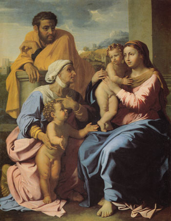 Holy Family with John the Baptist and St Elizabeth 1644 - Nicolas Poussin reproduction oil painting