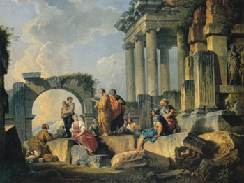 Ruins with Scene of the Apostle Paul Preaching 1744 - Giovanni Paolo Panini reproduction oil painting