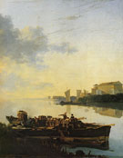 Barge on a River at Sunset - Adam Pynacker reproduction oil painting