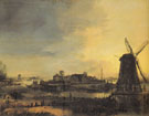 Landscape with a Mill - Aert va der Neer reproduction oil painting