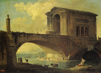 Landscape with Stone Bridge 1766 - Hubert Robert reproduction oil painting