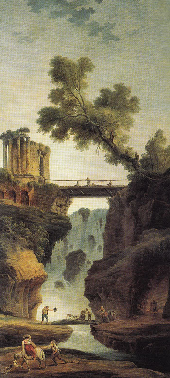 Landscape with Waterfall - Hubert Robert reproduction oil painting