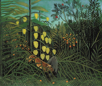 Tropical Forest Battling Tiger and Bull 1908 - Henri Rousseau reproduction oil painting