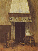 An Old Woman at the Fireplace - Jacobus Vrel reproduction oil painting