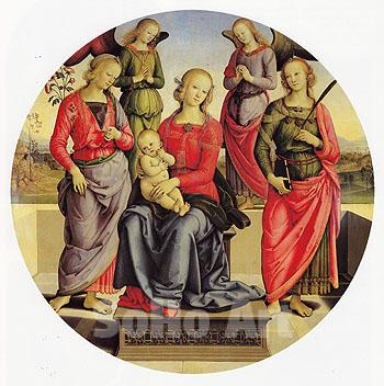 The Virgin and Child Surrounded by Two Angels St Rose and St Catherine - Perugino reproduction oil painting