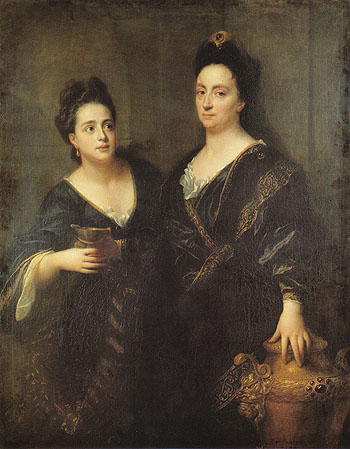 Two Actresses 1699 - Jean Baptiste Santerre reproduction oil painting