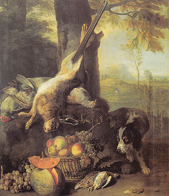 Still Life with a Dead Hare and Fruit 1711 - Alexandre Francois Desportes reproduction oil painting