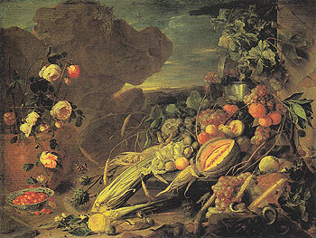 Fruit and Flowers in a Vase 1655 - Jan Davidsz de Heem reproduction oil painting