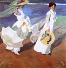 Paseo o Orillas del Mar Two Ladies with White Hats 1909 - Joaquin Sorolla