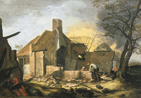 A Landscape with Farm Buildings on Fire - Abraham Bloemaert reproduction oil painting