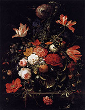 A Glass of Flowers and an Orange - Abraham Mignon
