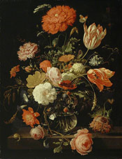 A Carafe of Flowers with Blackberries - Abraham Mignon reproduction oil painting