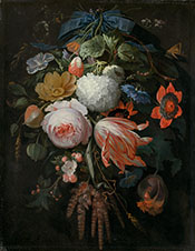 A Hanging Bouquet of Flowers c1665 - Abraham Mignon reproduction oil painting