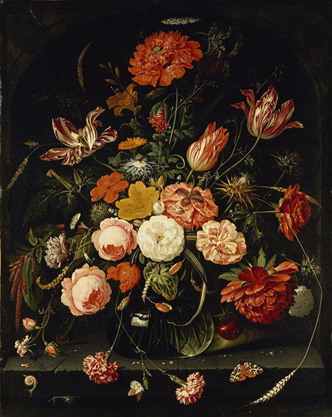 A Vase of Flowers with Two Carnations - Abraham Mignon reproduction oil painting