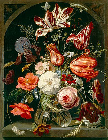 A Still Life of Flowers in a Glass Bowl - Abraham Mignon reproduction oil painting