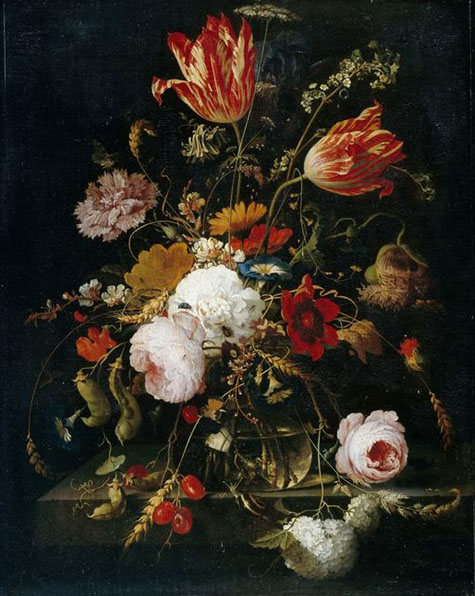 Flowers in a Crystal Vase - Abraham Mignon reproduction oil painting