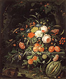 Still Life with Flowers and Fruit c1660 - Abraham Mignon reproduction oil painting