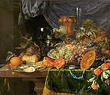 Still Life with Fruit and Oysters - Abraham Mignon