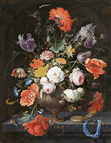 Still-life with flowers and a Watch 1679 - Abraham Mignon reproduction oil painting