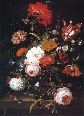 Still Life with Vase of Flowers - Abraham Mignon reproduction oil painting