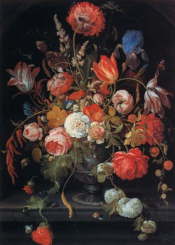 Vaso Di Fiori Insettie Lumache - Abraham Mignon reproduction oil painting
