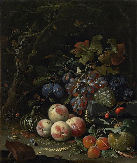 Still Life with Fruit Foliage and Insects c1669 - Abraham Mignon reproduction oil painting