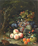 Still Life with Fruit Foliage and Insects 1669 - Abraham Mignon